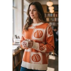 Sewn + Seen Sz L Boutique Pumpkin Sweater